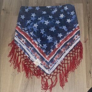 American Eagle Outfitters Patriotic Star Print Fringe Crop Top in Blue & Red